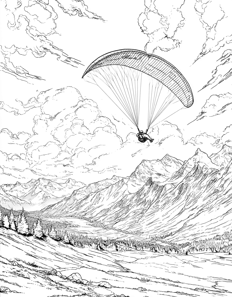 Relaxation Color Book, Adventure Colouring Pages for Adult, Skyward Dreams Paragliding Art Adventures, Paragliding Coloring, Adult Coloring Pages Free Printables main 4