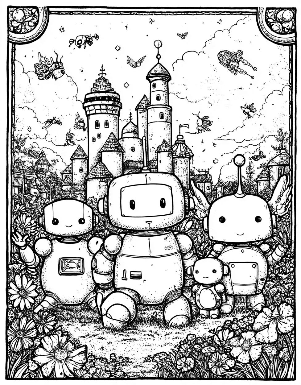 Free Printable Coloring Pages for Adults, Robot Pet Coloring, Stress Relief Color Book, Cute Characters Colouring Pages for Teenage, Vibrant Robot Pet Adventures Await main 4