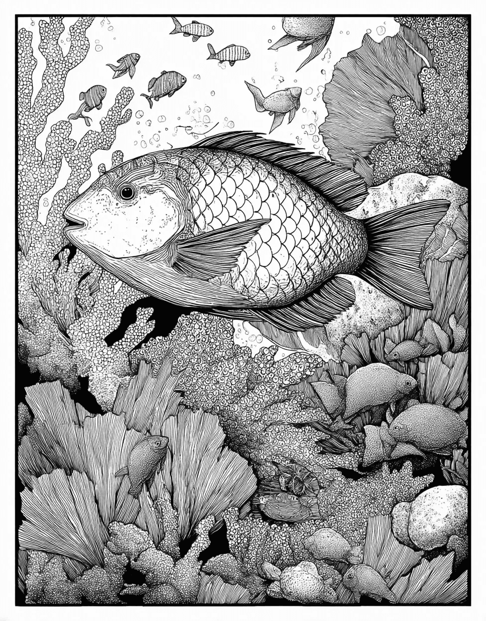 Vibrant Parrotfish Art Adventures, Relaxation Color Book, Ocean Life Colouring Pages for Adults, Parrotfish Coloring, Free Color Pages Printable main 4