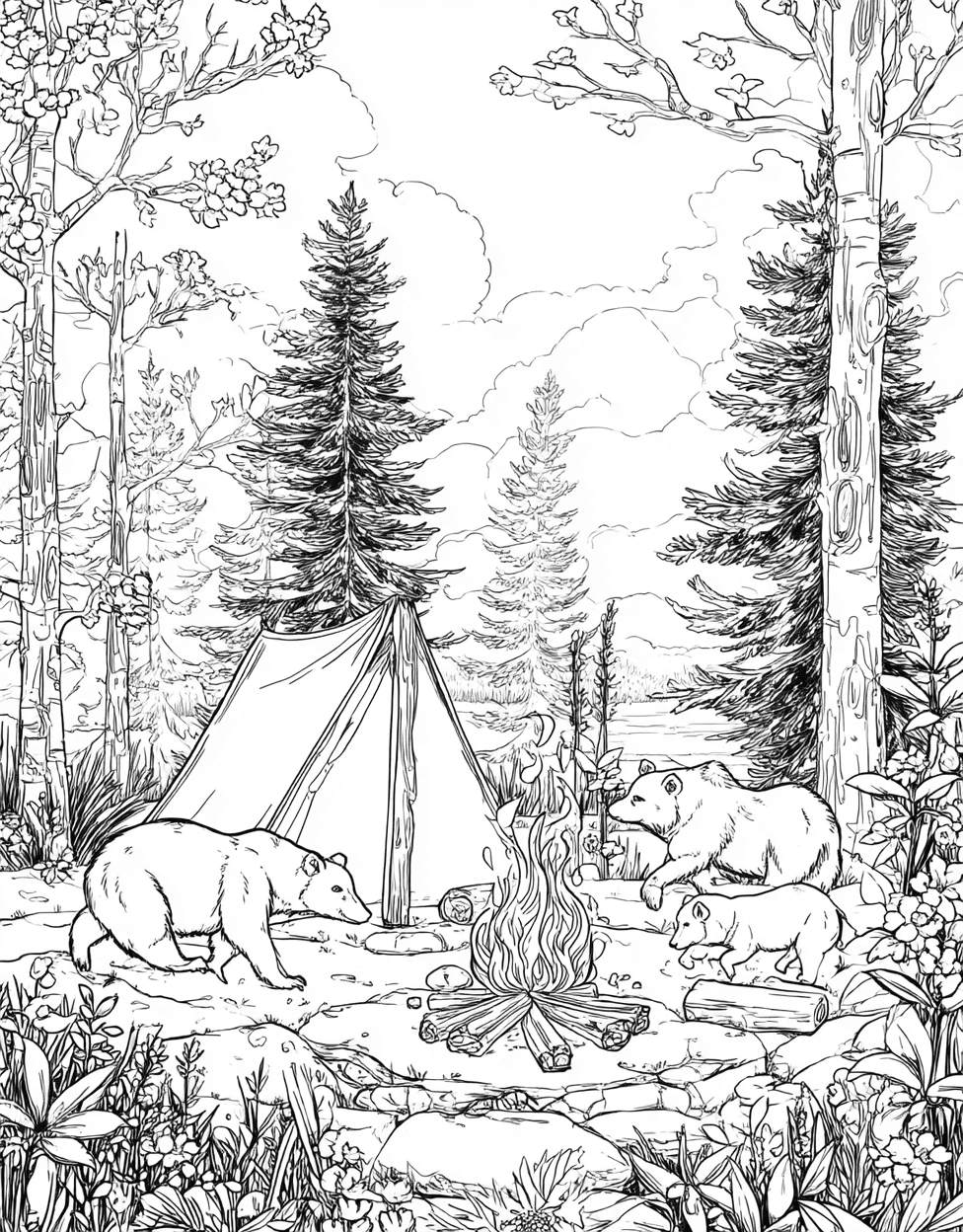 Coloring Pages for Adults Free Printable, Bivouac Bliss Natures Sketch Adventure, Bivouac Coloring, Relaxation Color Book, Adventure Colouring Pages for Adult main 4