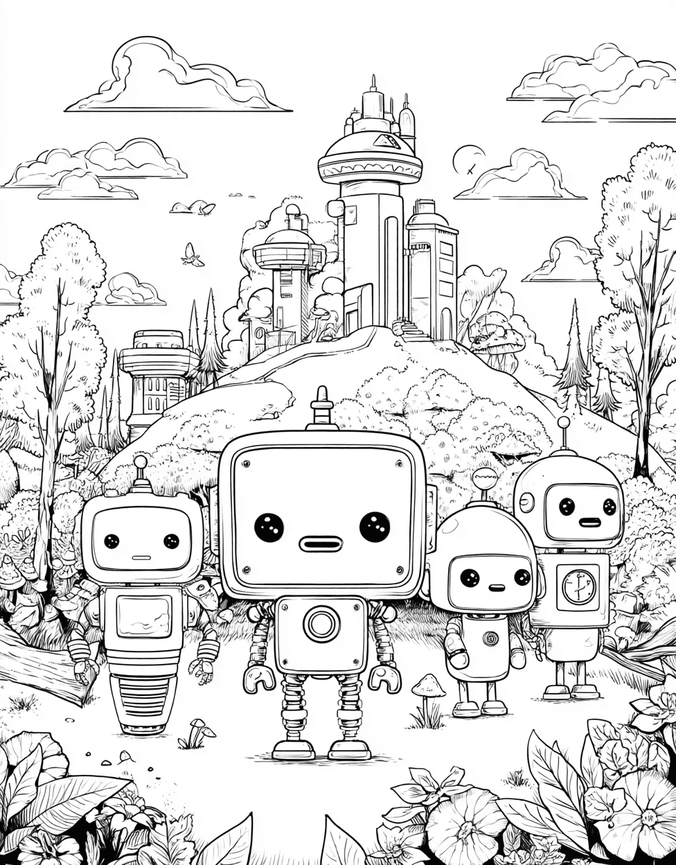 Robot Animal Coloring, Stress Relief Color Book, Cute Characters Colouring Pages for Teenage, Coloring Pages for Adults Free, Whimsical Robot Animal Art Adventures main 5