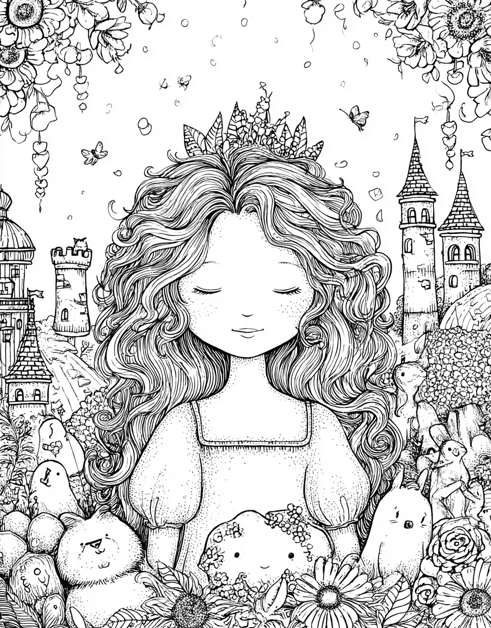 Princess Doll Coloring, Relaxation Color Book, Cute Characters Colouring Pages for Adults, Free Coloring Pages for Adults, Enchanting Princess Doll Art Adventures main 6