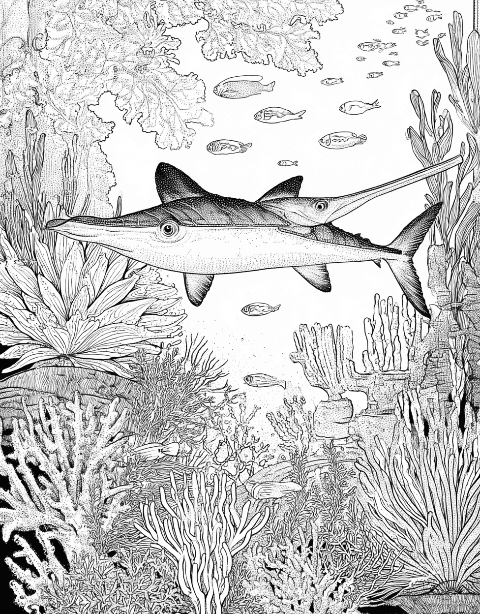 Stress Relief Color Book, Ocean Life Colouring Pages for Teenage, Paddlefish Art Dive into Creative Splash, Free Coloring Pages for Adults to Print, Paddlefish Coloring main 6