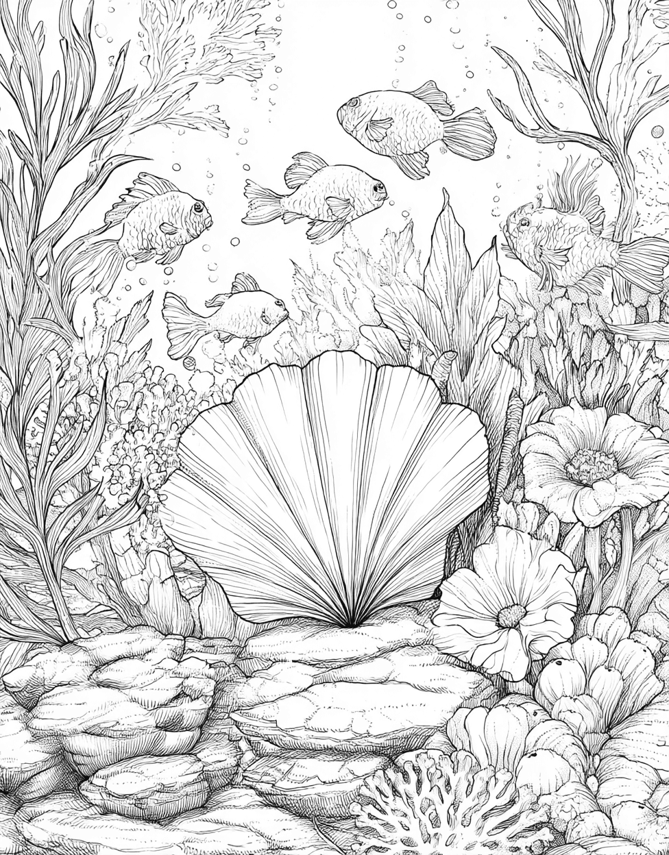 Scallop Dreams Artistic Page Adventures, Free Coloring Pages for Adults, Relaxation Color Book, Ocean Life Colouring Pages for Teen, Scallop Coloring main 6
