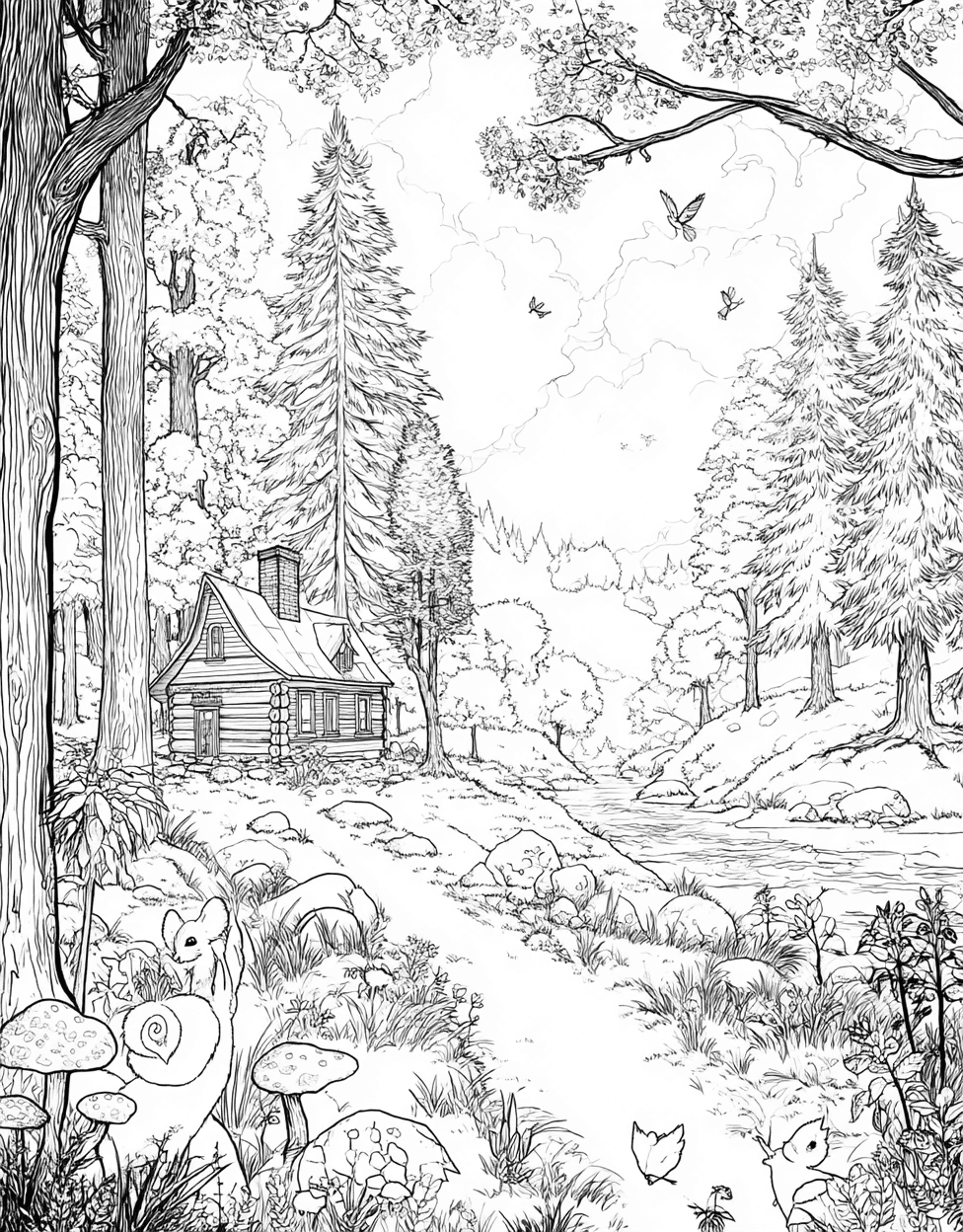 Free Printable Girly Coloring Pages, Coloring Adult Horror Cabin, Charming Cabin Scenes to Brighten Your Day, Stress Relief Color Book, Adventure Colouring Pages for Adult main 6