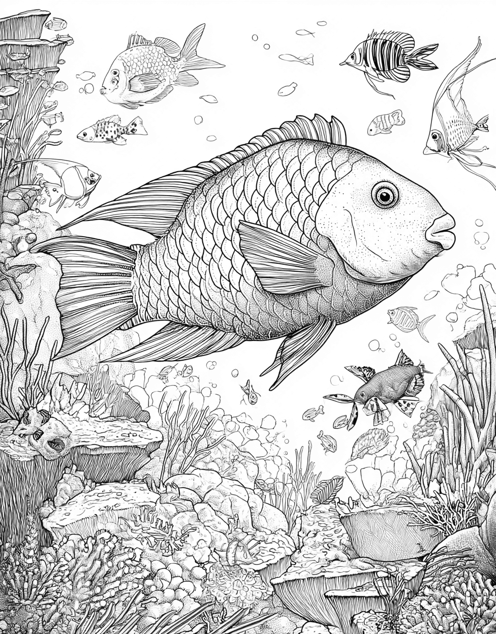 Vibrant Parrotfish Art Adventures, Relaxation Color Book, Ocean Life Colouring Pages for Adults, Parrotfish Coloring, Free Color Pages Printable main 5