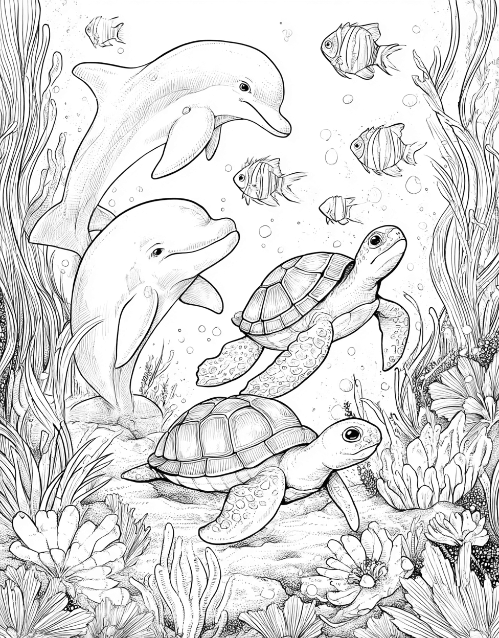 Underwater Wonders Ocean Creature Art Fun, Relaxation Color Book, Cute Characters Colouring Pages for Womens, Coloring Pages for Adults Free Printable, Ocean Creature Coloring main 4