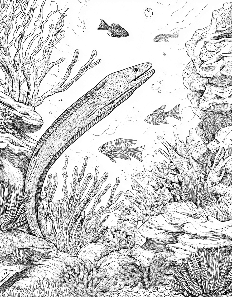 Free Coloring Book Pages for Adults, Relaxation Color Book, Ocean Life Colouring Pages for Women, Moray Eel Coloring, Moray Eel Art Dive into Creative Fun main 4