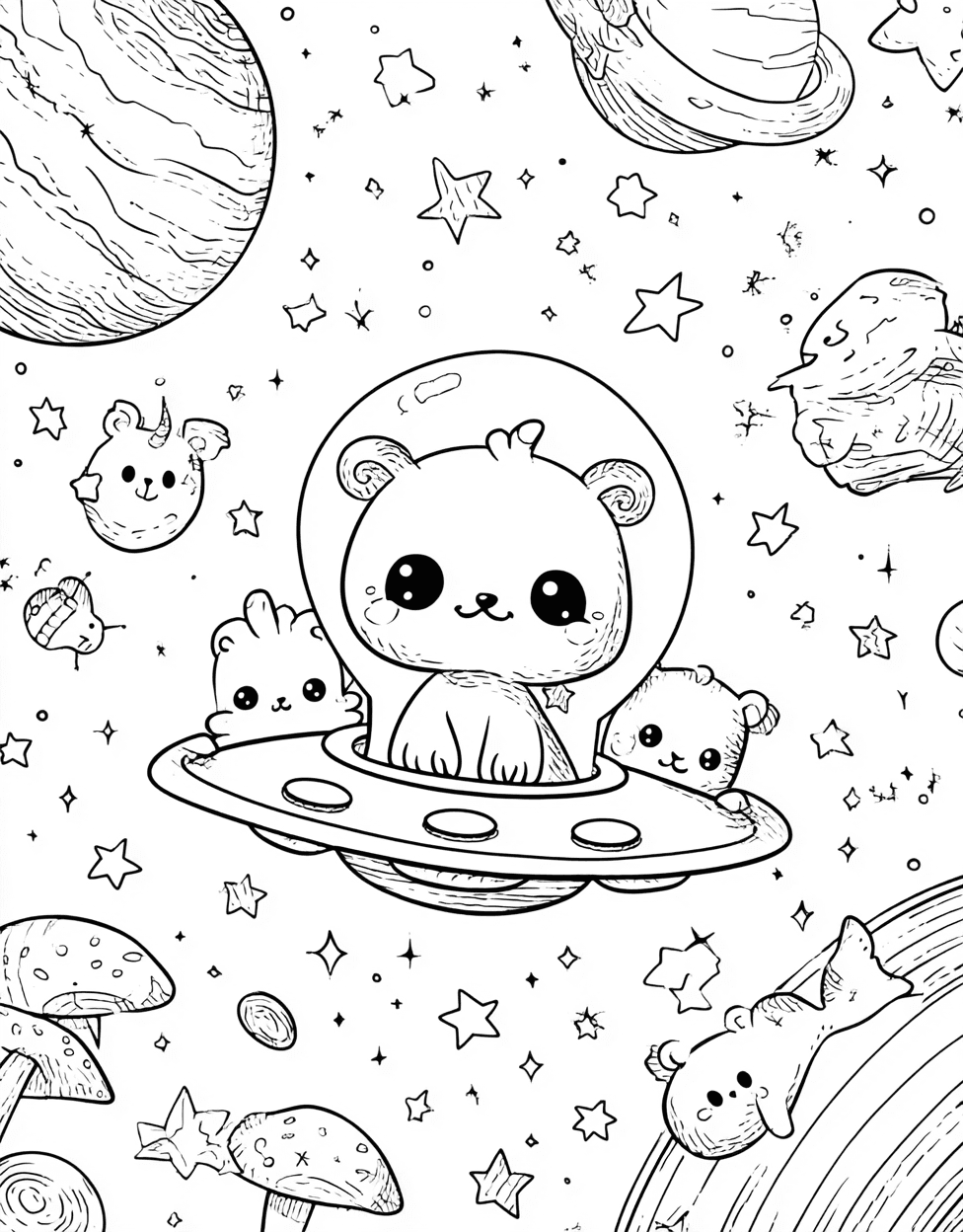 Cosmic Cuties Alien Baby Art Adventures, Stress Relief Color Book, Cute Characters Colouring Pages for Women, Free Coloring Pages to Print, Alien Baby Coloring main 5
