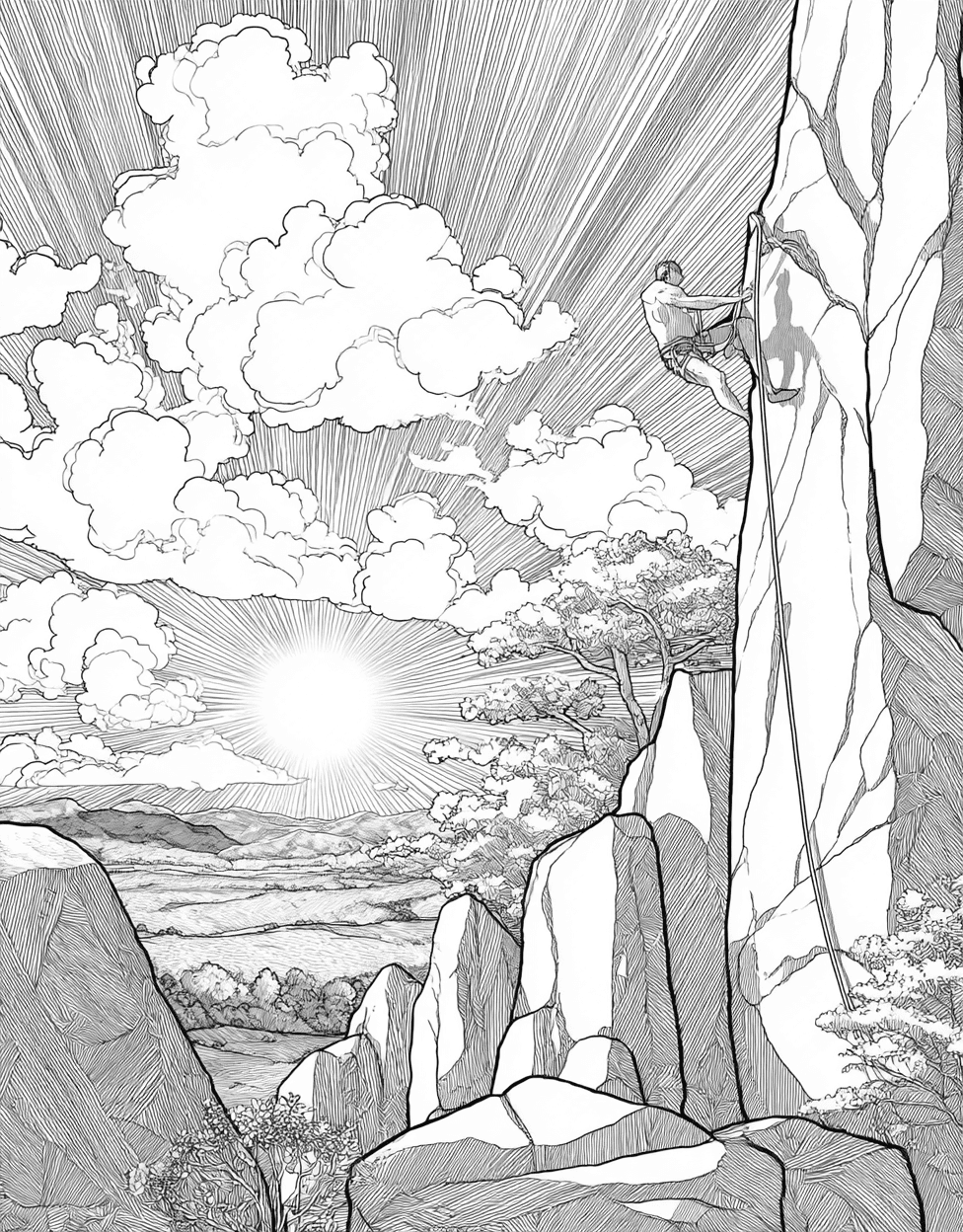 Bold Rocks Bouldering Art Pages, Free Color Pages for Adults, Relaxation Color Book, Adventure Colouring Pages for Teen, Bouldering Coloring main 5