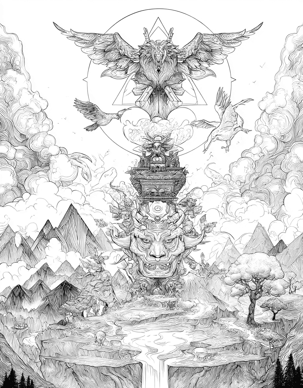 Coloring Pages for Adults Free Printable, Vibrant Totem Art Unleash Your Inner Artist, Stress Relief Color Book, Adventure Colouring Pages for Women, Coloring Disney White Totem main 5