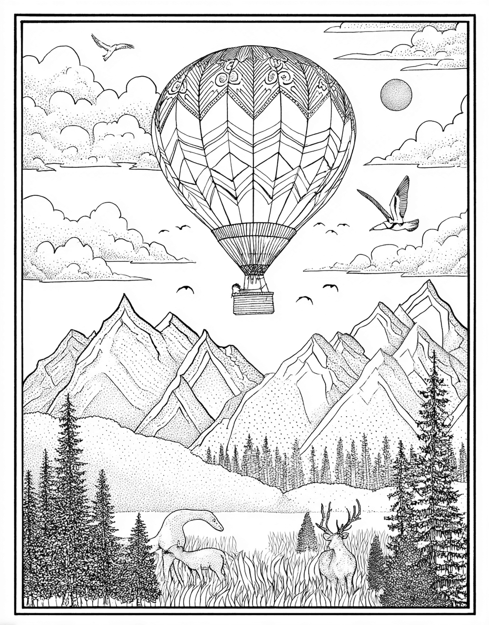 Hotairballoon Coloring, Skyward Dreams Hot Air Balloon Designs, Free Printable Girly Coloring Pages, Relaxation Color Book, Adventure Colouring Pages for Womens main 5