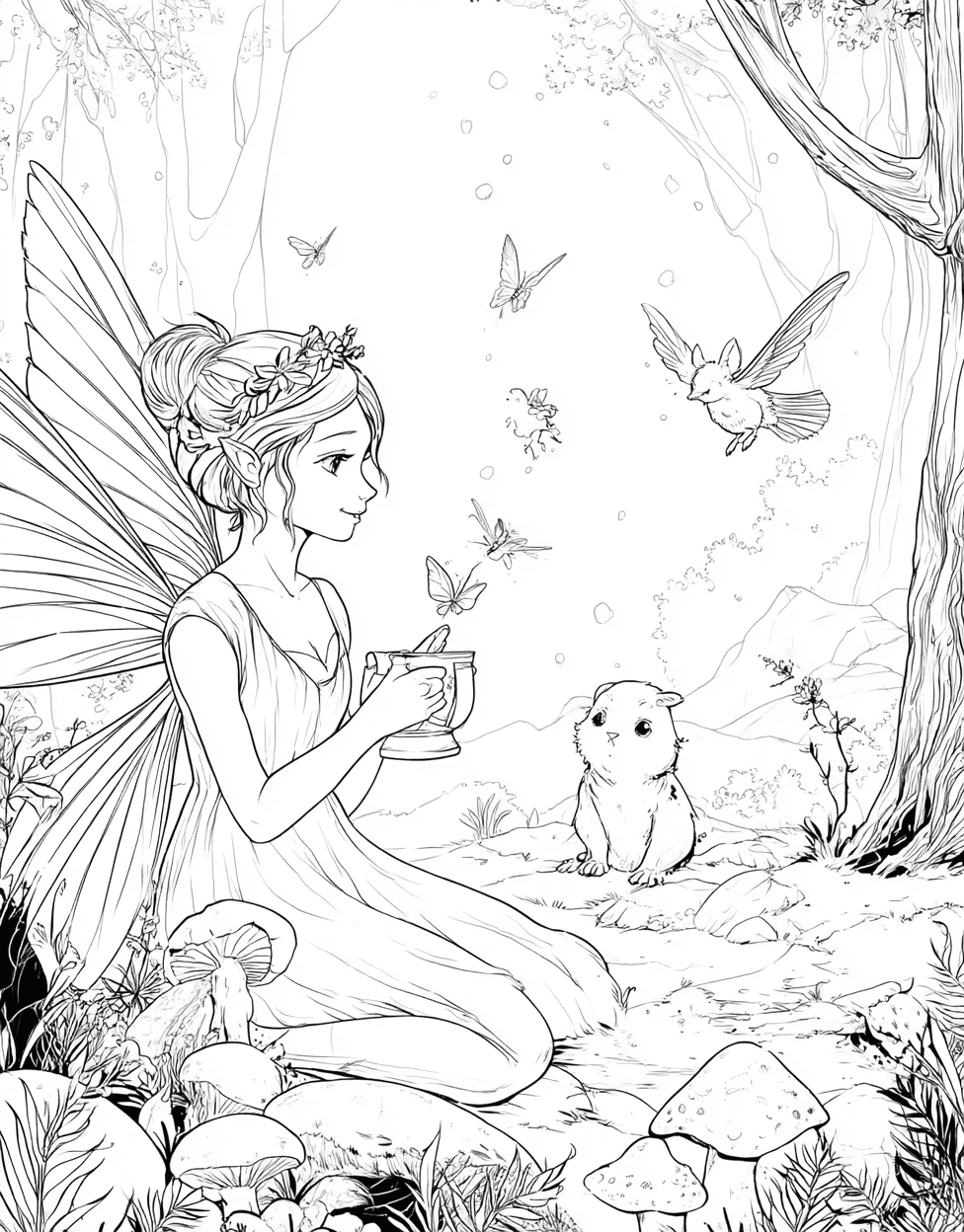 Coloring Pages Printable Free, Fairy Tale Coloring, Whimsical Fairy Tale Art for Imagination, Stress Relief Color Book, Cute Characters Colouring Pages for Adults main 5