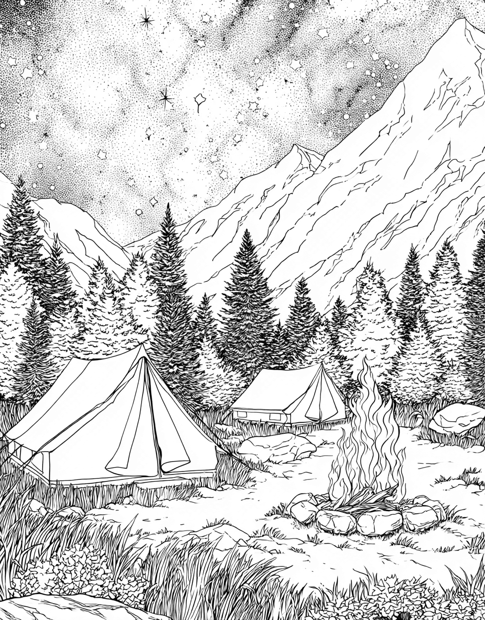 Coloring Pages for Adults Free Printable, Bivouac Bliss Natures Sketch Adventure, Bivouac Coloring, Relaxation Color Book, Adventure Colouring Pages for Adult main 5