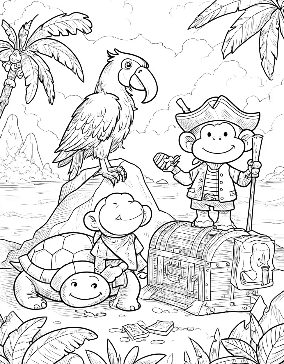 Swashbuckling Animal Pirates Adventure, Relaxation Color Book, Cute Characters Colouring Pages for Adults, Free Color Pages for Adults, Pirate Animal Coloring main 7