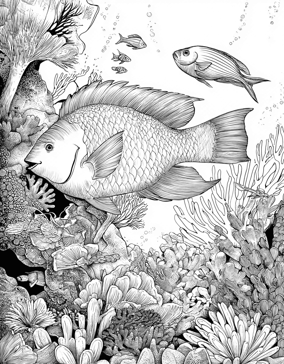 Vibrant Parrotfish Art Adventures, Relaxation Color Book, Ocean Life Colouring Pages for Adults, Parrotfish Coloring, Free Color Pages Printable main 6