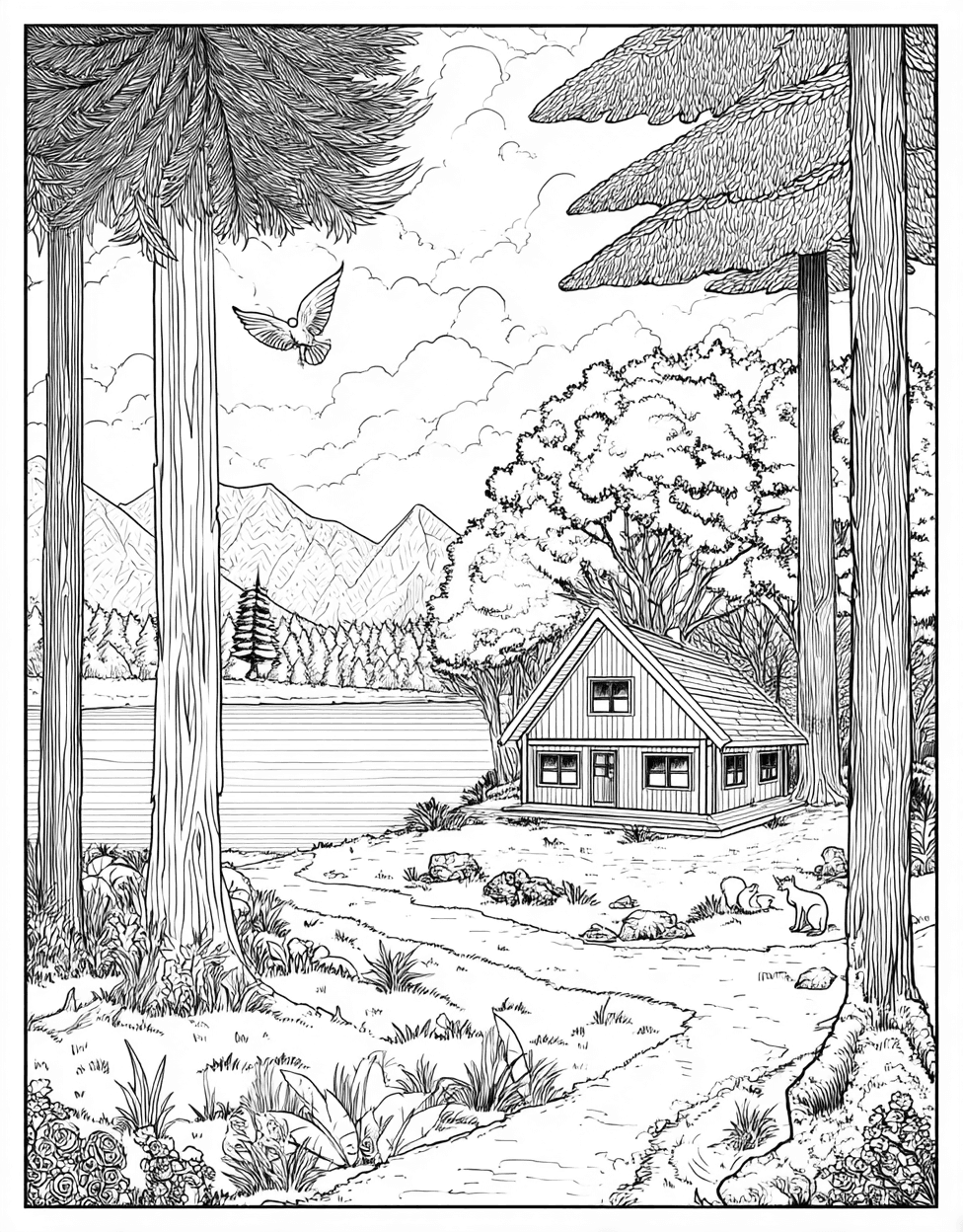 Free Printable Girly Coloring Pages, Coloring Adult Horror Cabin, Charming Cabin Scenes to Brighten Your Day, Stress Relief Color Book, Adventure Colouring Pages for Adult main 7