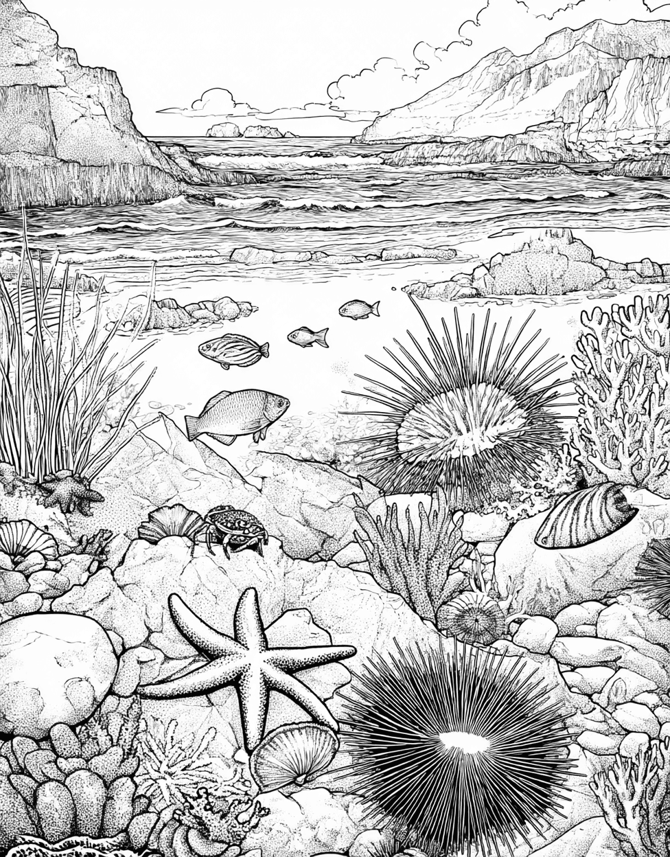 Tide Pool Coloring, Advanced Free Printable Coloring Pages for Children, Tide Pool Wonders Art Awaits, Relaxation Color Book, Ocean Life Colouring Pages for Teen main 5