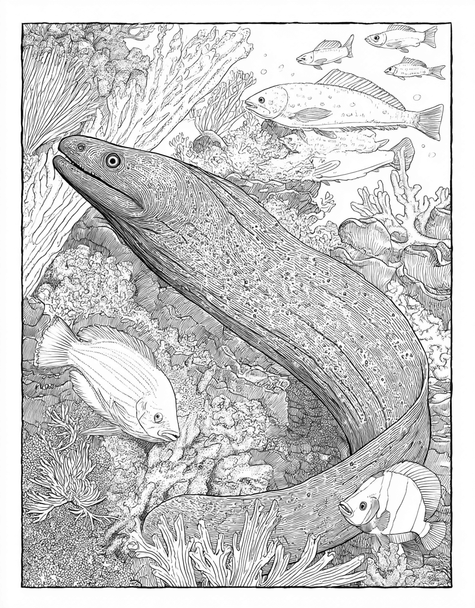 Free Coloring Book Pages for Adults, Relaxation Color Book, Ocean Life Colouring Pages for Women, Moray Eel Coloring, Moray Eel Art Dive into Creative Fun main 5