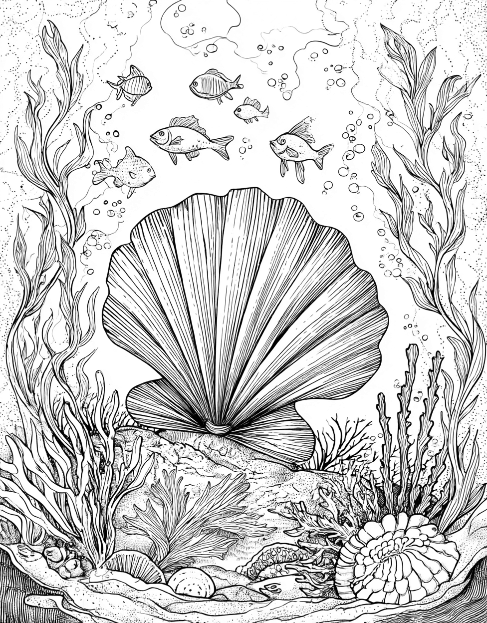 Scallop Dreams Artistic Page Adventures, Free Coloring Pages for Adults, Relaxation Color Book, Ocean Life Colouring Pages for Teen, Scallop Coloring main 7