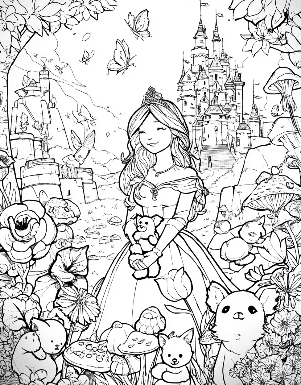 Princess Doll Coloring, Relaxation Color Book, Cute Characters Colouring Pages for Adults, Free Coloring Pages for Adults, Enchanting Princess Doll Art Adventures main 8
