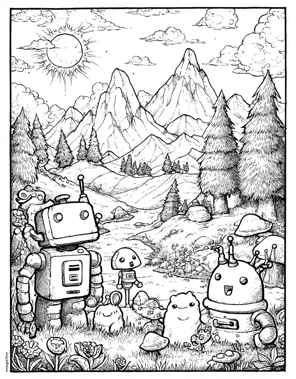 Robot Animal Coloring, Stress Relief Color Book, Cute Characters Colouring Pages for Teenage, Coloring Pages for Adults Free, Whimsical Robot Animal Art Adventures main 7