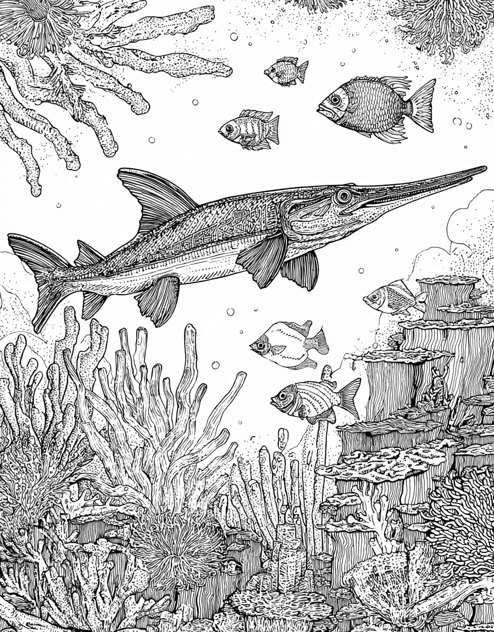 Stress Relief Color Book, Ocean Life Colouring Pages for Teenage, Paddlefish Art Dive into Creative Splash, Free Coloring Pages for Adults to Print, Paddlefish Coloring main 7