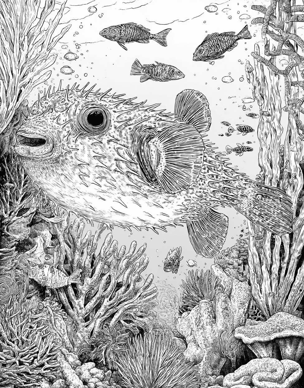 Pufferfish Coloring, Free Printable Girly Coloring Pages, Pufferfish Patterns Dive into Creativity, Relaxation Color Book, Ocean Life Colouring Pages for Women main 6