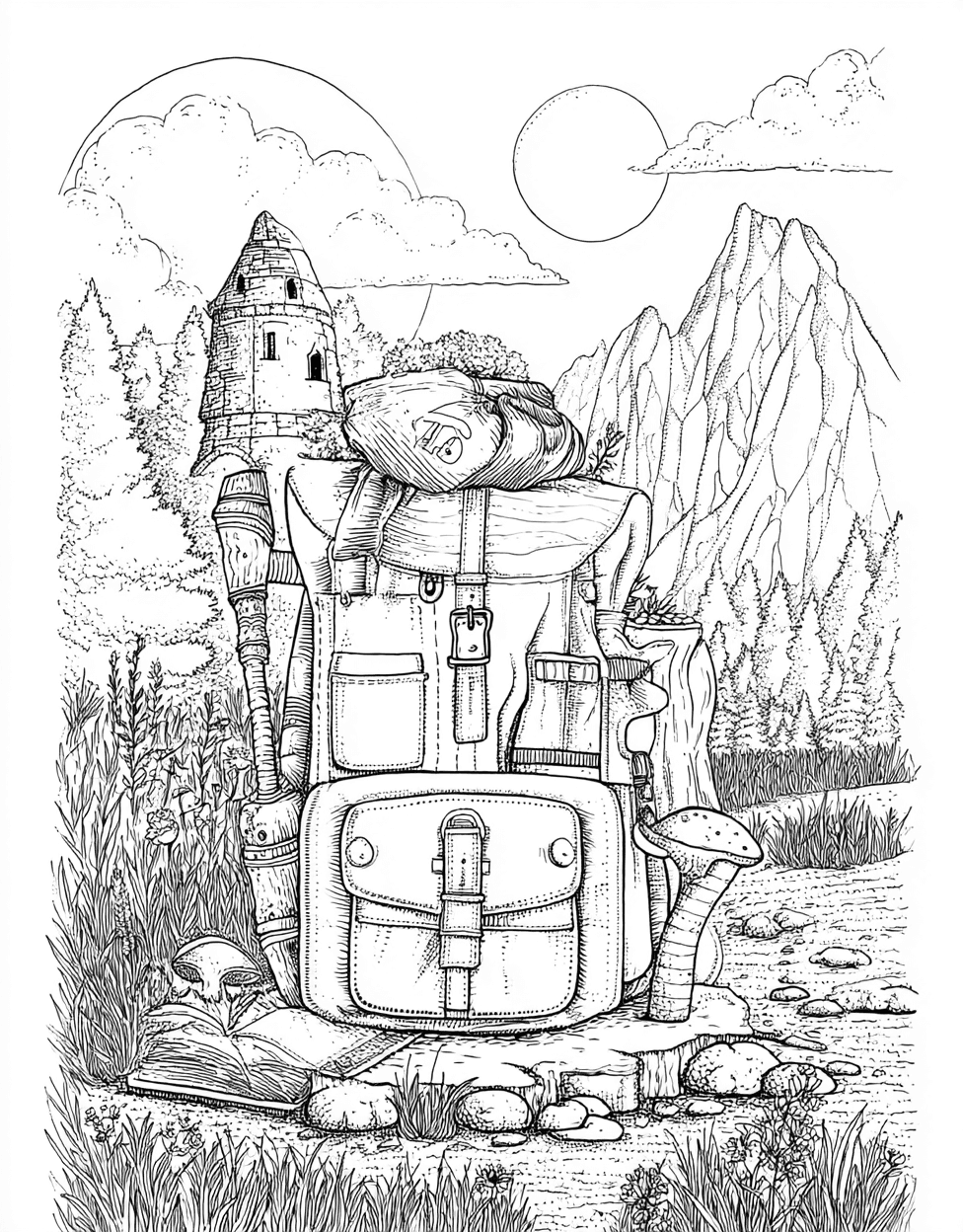Relaxation Color Book, Adventure Colouring Pages for Adult, Rucksack Adventures Art for Your Imagination, Rucksack Coloring, Free Coloring Book Pages for Adults main 7