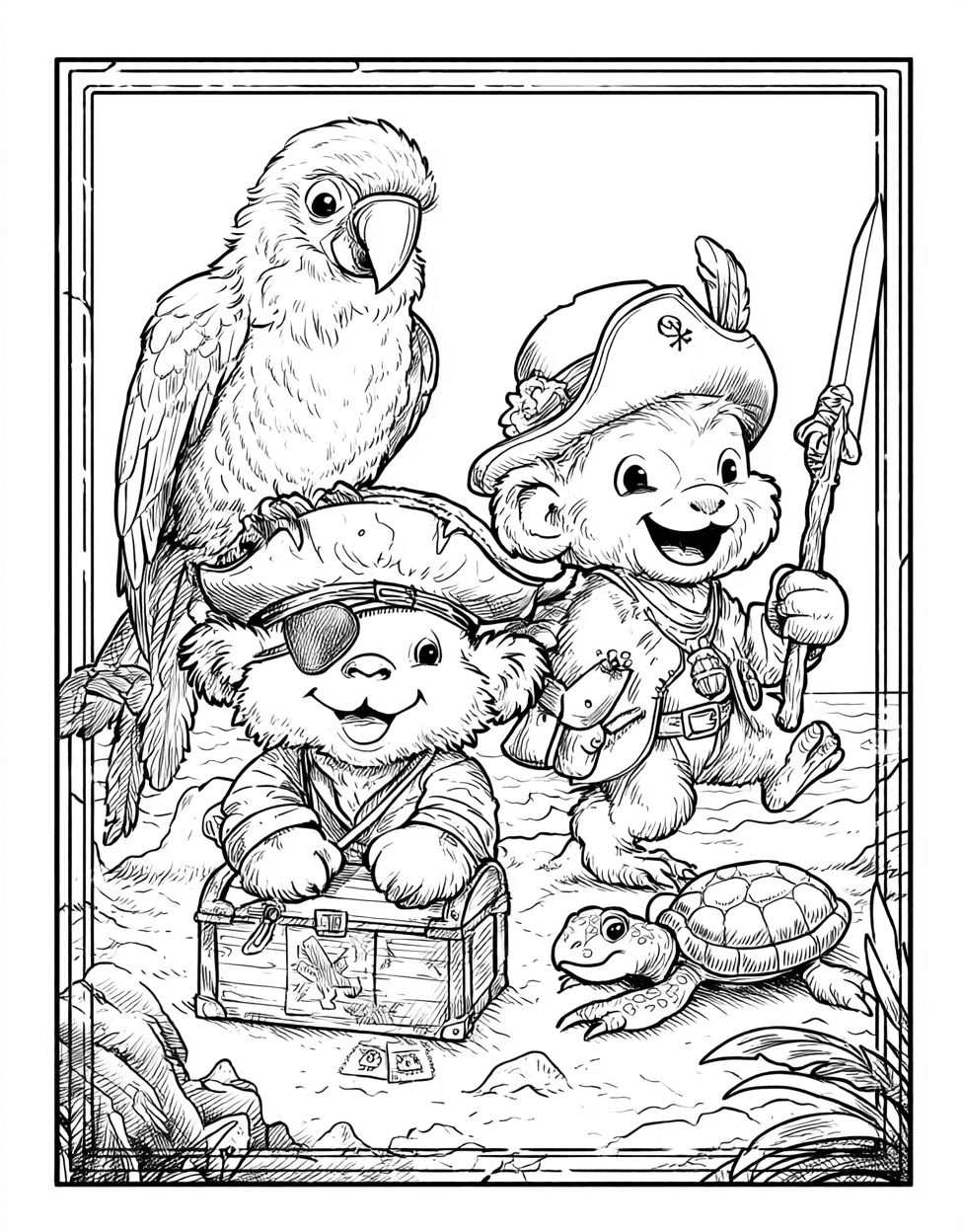 Swashbuckling Animal Pirates Adventure, Relaxation Color Book, Cute Characters Colouring Pages for Adults, Free Color Pages for Adults, Pirate Animal Coloring main 8