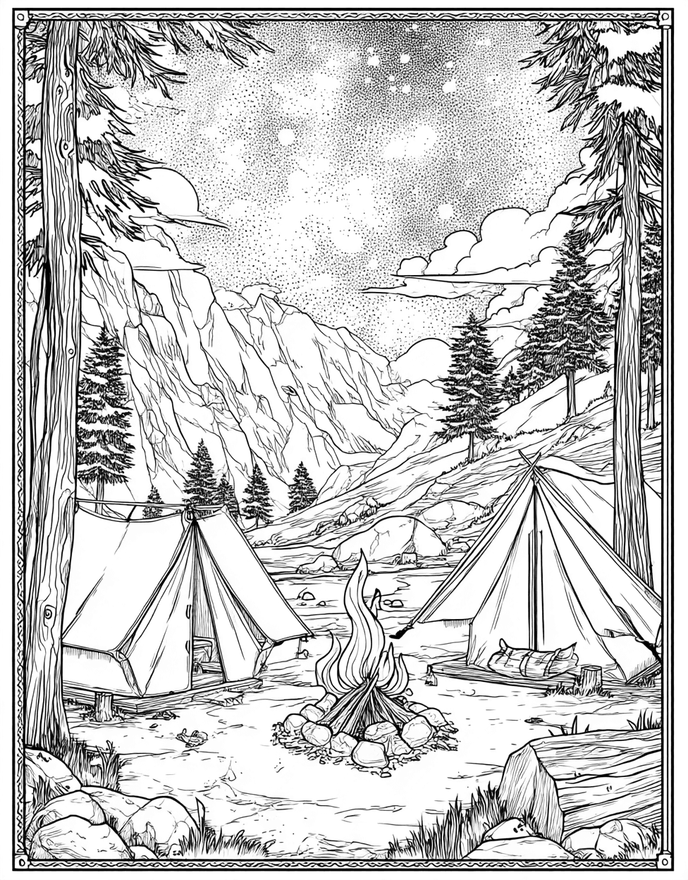 Coloring Pages for Adults Free Printable, Bivouac Bliss Natures Sketch Adventure, Bivouac Coloring, Relaxation Color Book, Adventure Colouring Pages for Adult main 6
