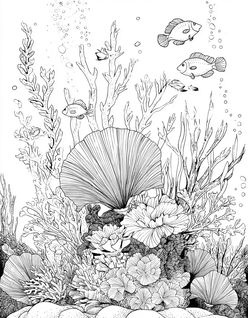 Scallop Dreams Artistic Page Adventures, Free Coloring Pages for Adults, Relaxation Color Book, Ocean Life Colouring Pages for Teen, Scallop Coloring main 8
