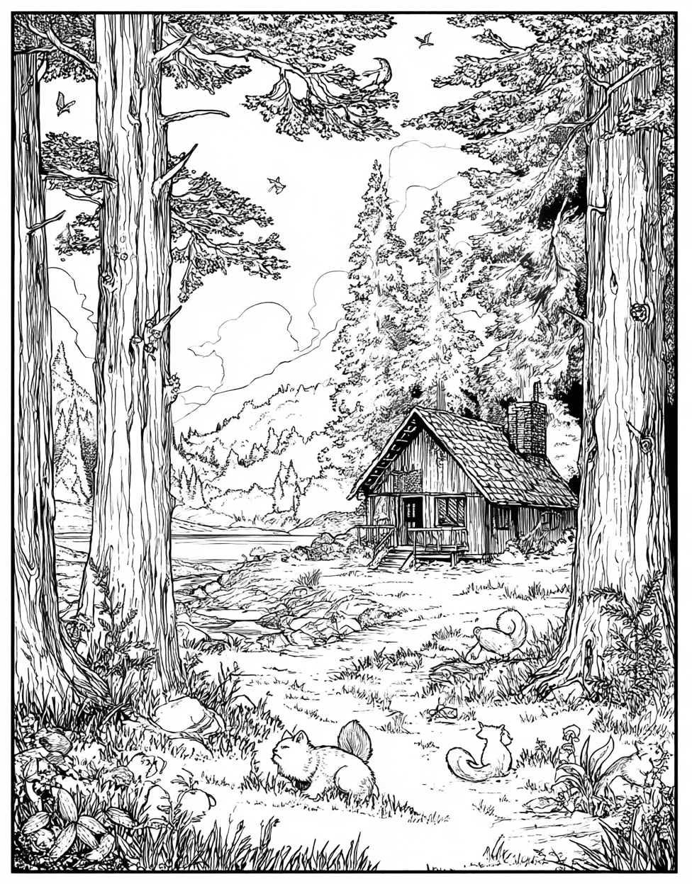 Free Printable Girly Coloring Pages, Coloring Adult Horror Cabin, Charming Cabin Scenes to Brighten Your Day, Stress Relief Color Book, Adventure Colouring Pages for Adult main 8