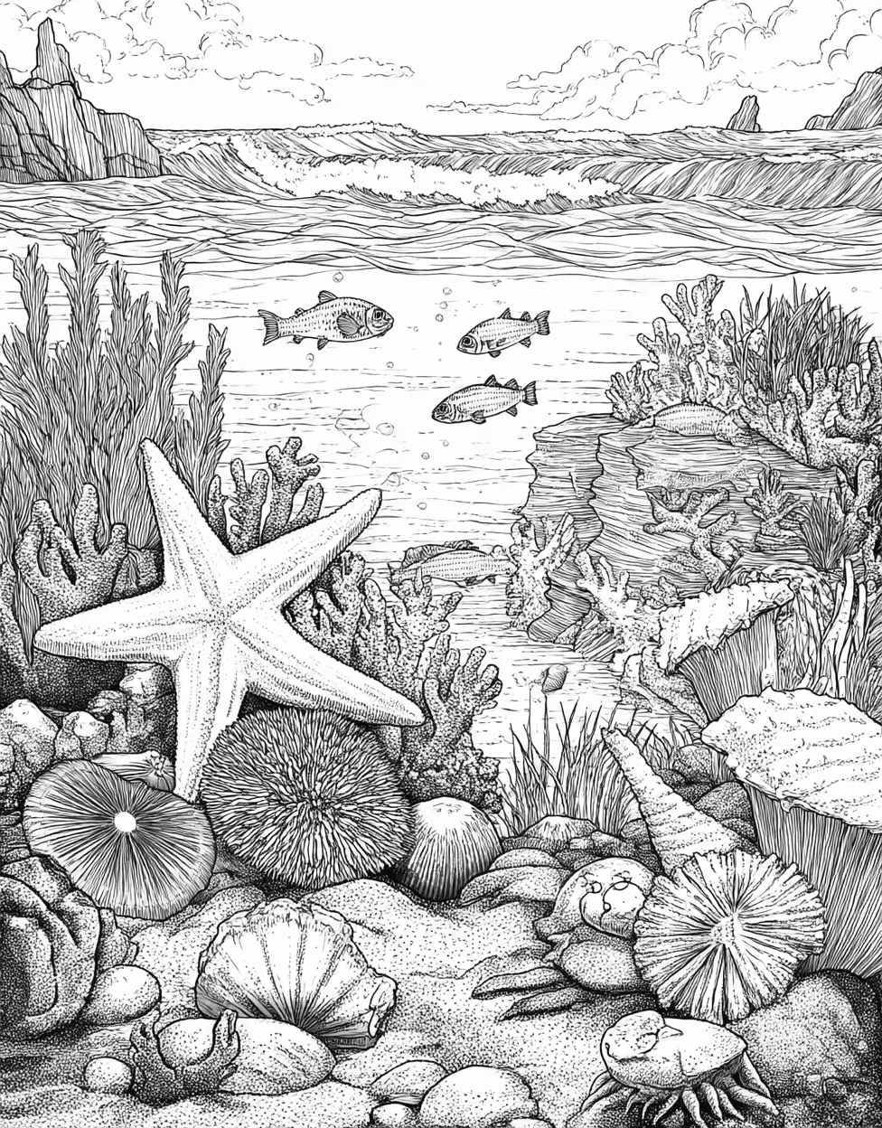 Tide Pool Coloring, Advanced Free Printable Coloring Pages for Children, Tide Pool Wonders Art Awaits, Relaxation Color Book, Ocean Life Colouring Pages for Teen main 6