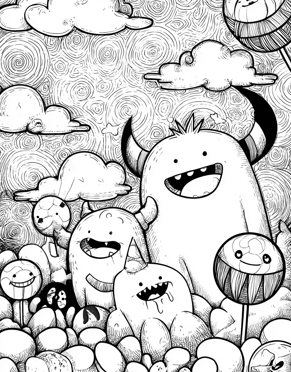 Free Coloring Pages for Adults, Monster Kid Coloring, Relaxation Color Book, Cute Characters Colouring Pages for Women, Monster Kid Doodles Unleash Your Imagination main 9