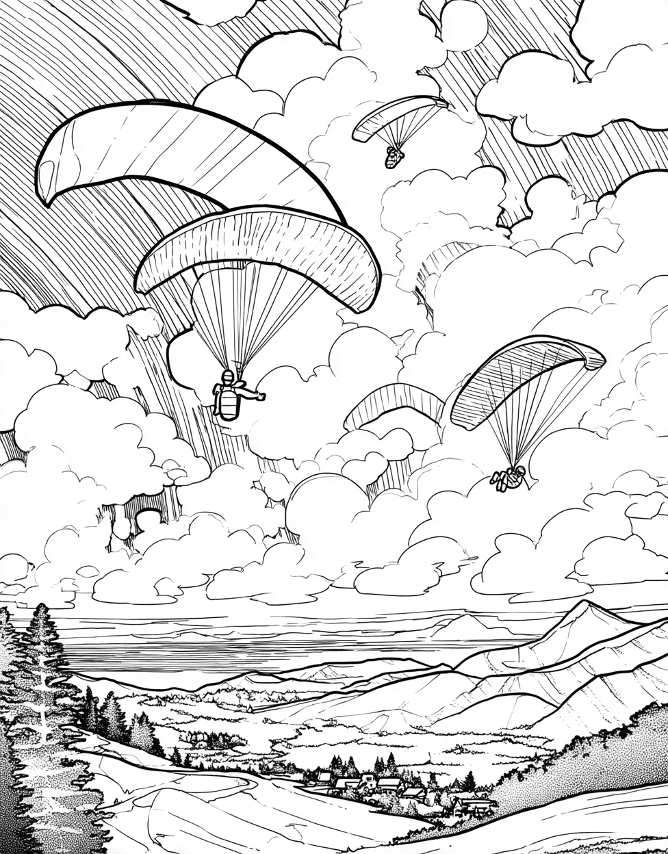 Relaxation Color Book, Adventure Colouring Pages for Adult, Skyward Dreams Paragliding Art Adventures, Paragliding Coloring, Adult Coloring Pages Free Printables main 7