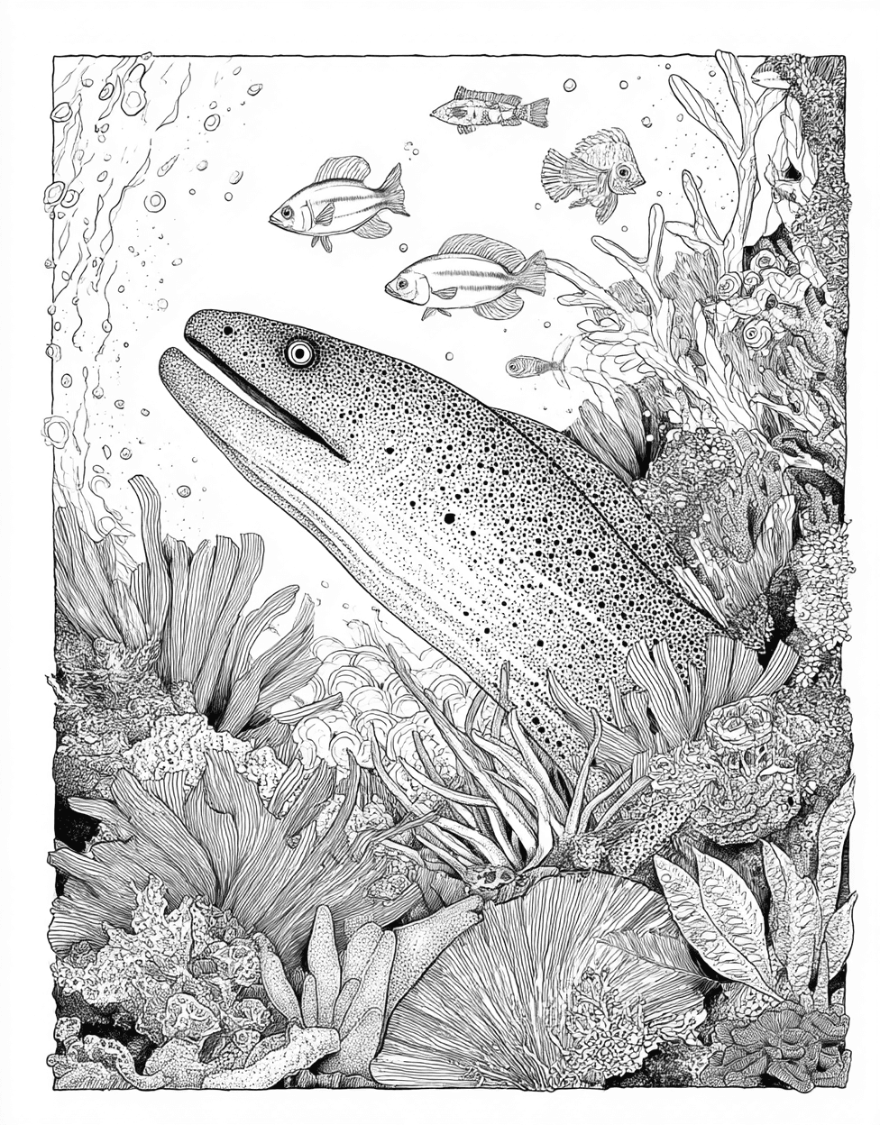 Free Coloring Book Pages for Adults, Relaxation Color Book, Ocean Life Colouring Pages for Women, Moray Eel Coloring, Moray Eel Art Dive into Creative Fun main 6