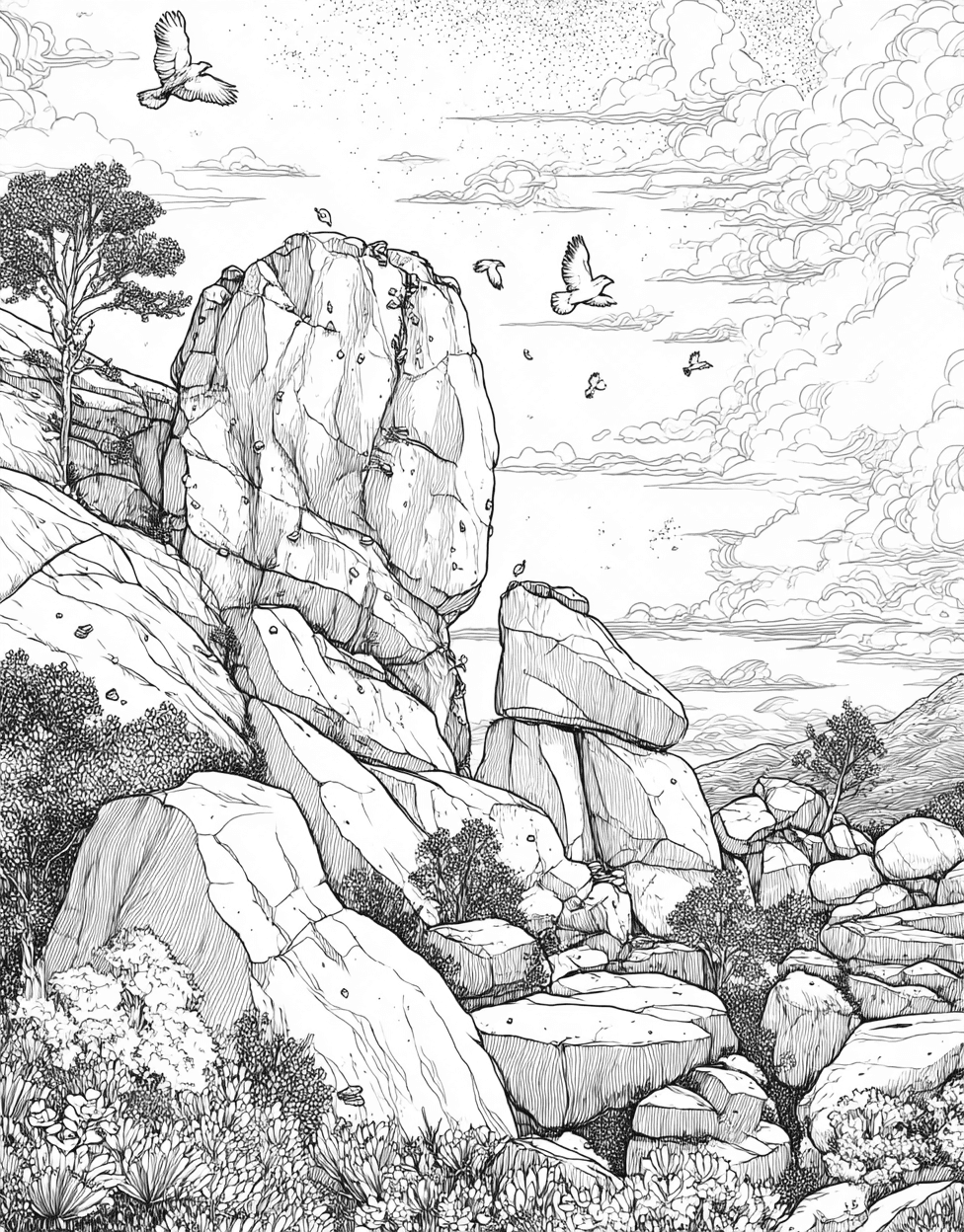 Bold Rocks Bouldering Art Pages, Free Color Pages for Adults, Relaxation Color Book, Adventure Colouring Pages for Teen, Bouldering Coloring main 7