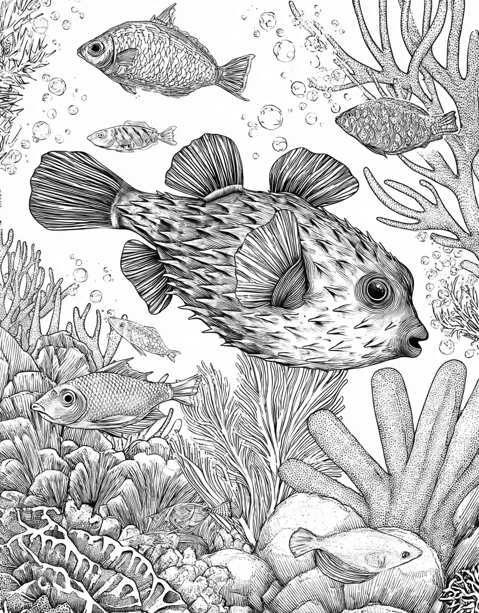Pufferfish Coloring, Free Printable Girly Coloring Pages, Pufferfish Patterns Dive into Creativity, Relaxation Color Book, Ocean Life Colouring Pages for Women main 7