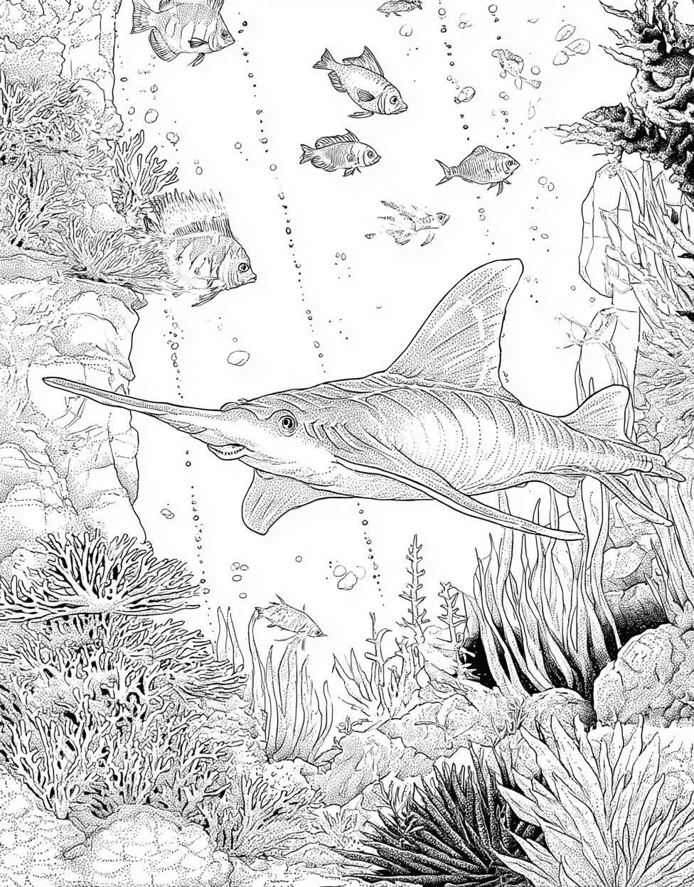 Stress Relief Color Book, Ocean Life Colouring Pages for Teenage, Paddlefish Art Dive into Creative Splash, Free Coloring Pages for Adults to Print, Paddlefish Coloring main 8