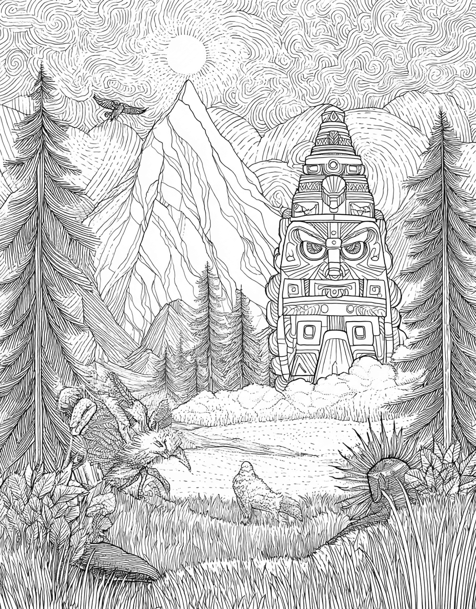 Coloring Pages for Adults Free Printable, Vibrant Totem Art Unleash Your Inner Artist, Stress Relief Color Book, Adventure Colouring Pages for Women, Coloring Disney White Totem main 7