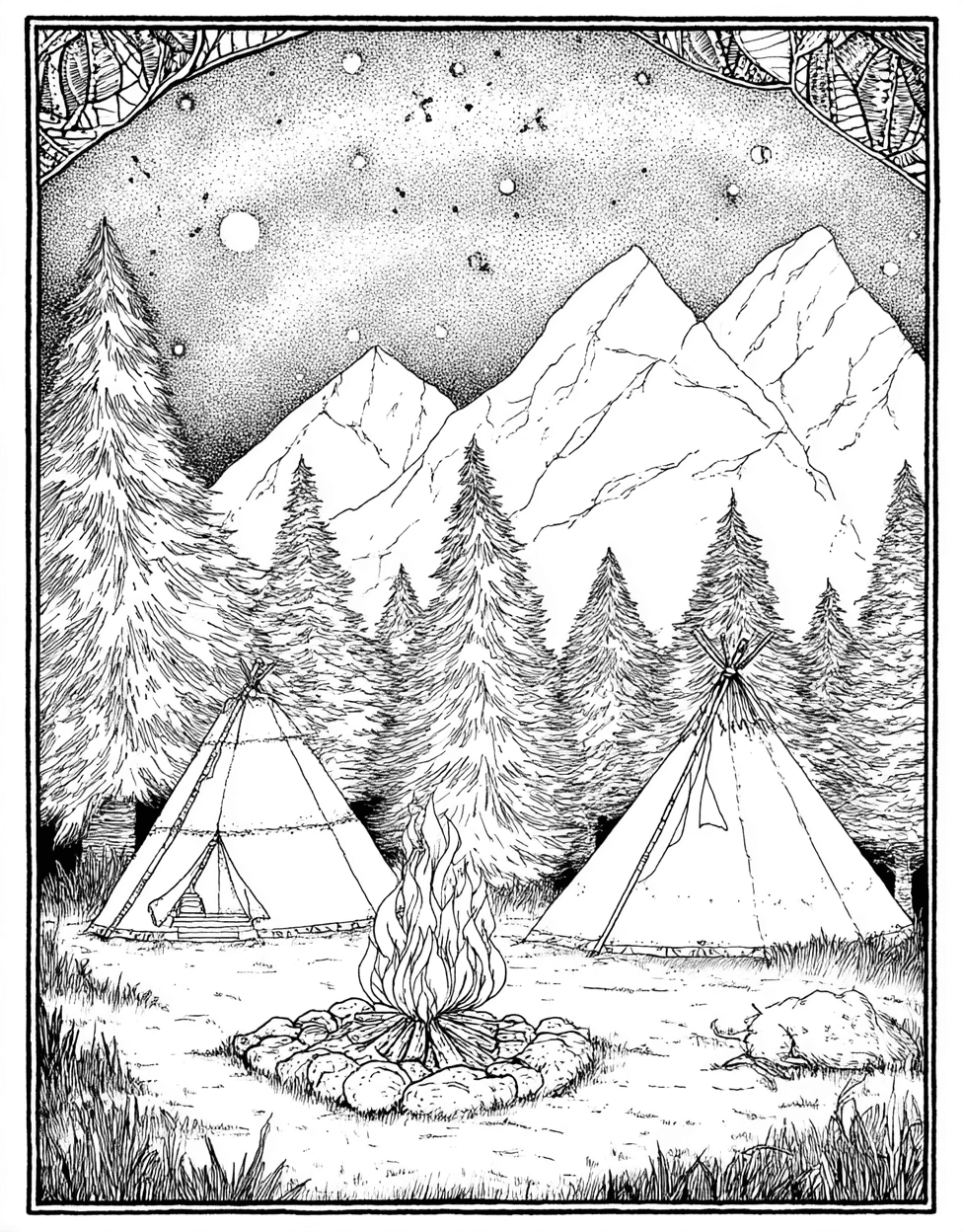 Coloring Pages for Adults Free Printable, Bivouac Bliss Natures Sketch Adventure, Bivouac Coloring, Relaxation Color Book, Adventure Colouring Pages for Adult main 7