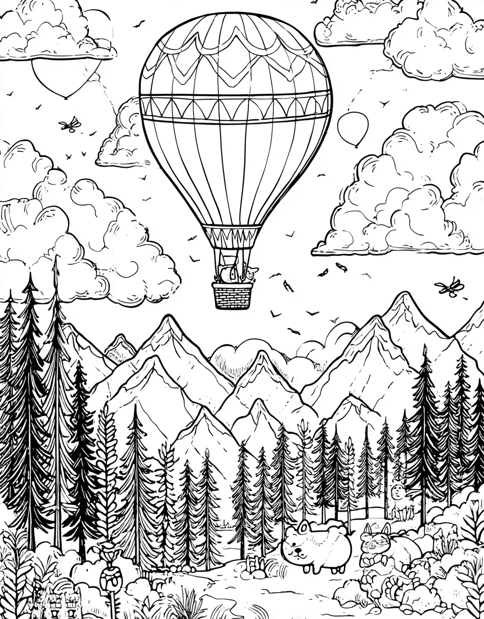 Hotairballoon Coloring, Skyward Dreams Hot Air Balloon Designs, Free Printable Girly Coloring Pages, Relaxation Color Book, Adventure Colouring Pages for Womens main 7