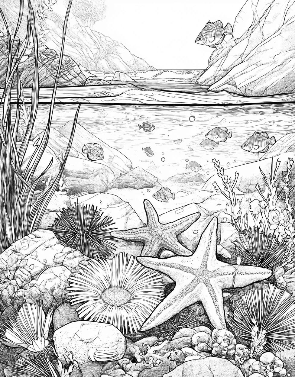 Tide Pool Coloring, Advanced Free Printable Coloring Pages for Children, Tide Pool Wonders Art Awaits, Relaxation Color Book, Ocean Life Colouring Pages for Teen main 7