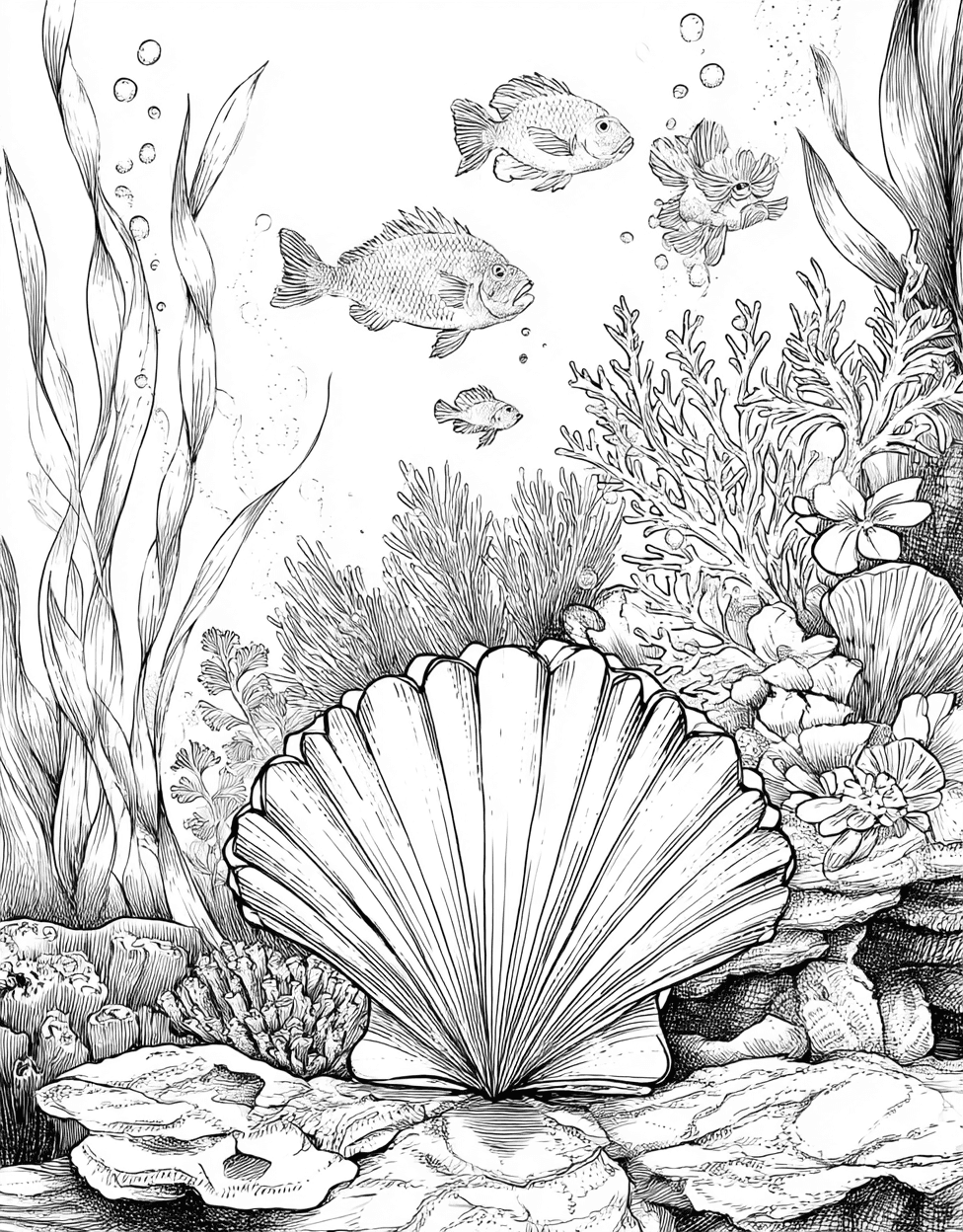 Scallop Dreams Artistic Page Adventures, Free Coloring Pages for Adults, Relaxation Color Book, Ocean Life Colouring Pages for Teen, Scallop Coloring main 9