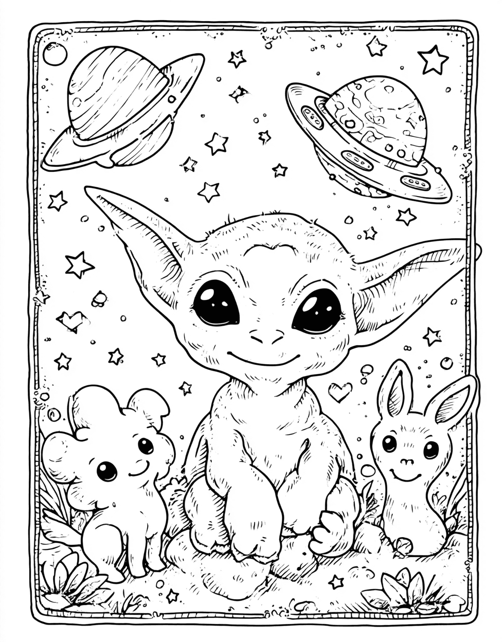 Cosmic Cuties Alien Baby Art Adventures, Stress Relief Color Book, Cute Characters Colouring Pages for Women, Free Coloring Pages to Print, Alien Baby Coloring main 8