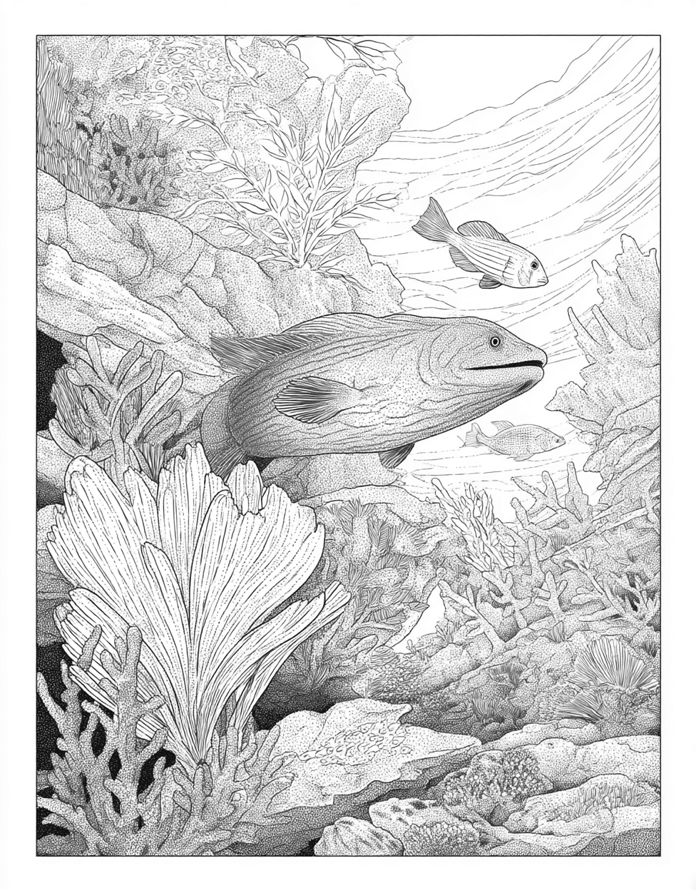 Free Coloring Book Pages for Adults, Relaxation Color Book, Ocean Life Colouring Pages for Women, Moray Eel Coloring, Moray Eel Art Dive into Creative Fun main 7