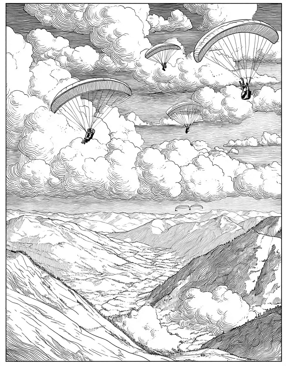 Relaxation Color Book, Adventure Colouring Pages for Adult, Skyward Dreams Paragliding Art Adventures, Paragliding Coloring, Adult Coloring Pages Free Printables main 8