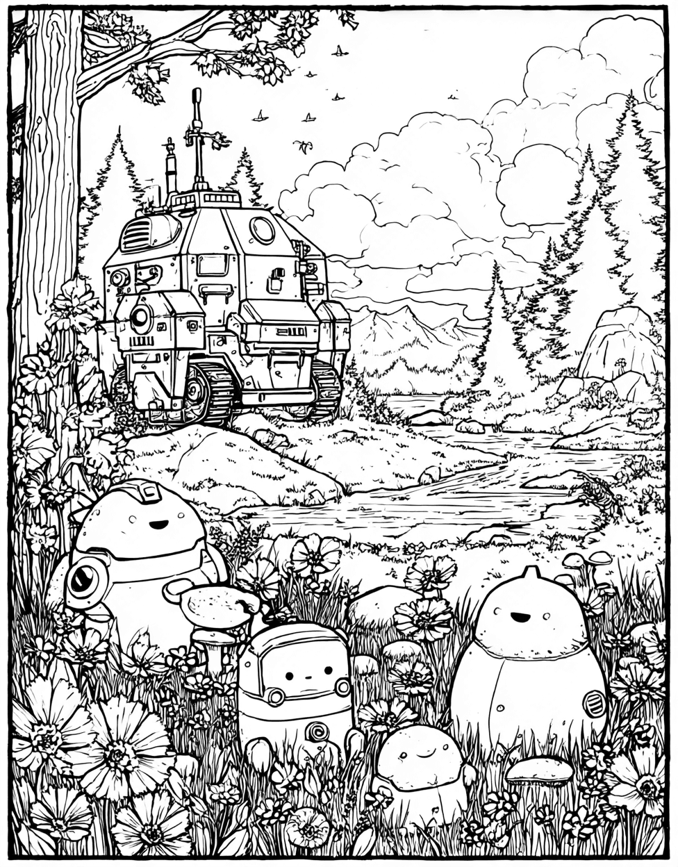Robot Animal Coloring, Stress Relief Color Book, Cute Characters Colouring Pages for Teenage, Coloring Pages for Adults Free, Whimsical Robot Animal Art Adventures main 9