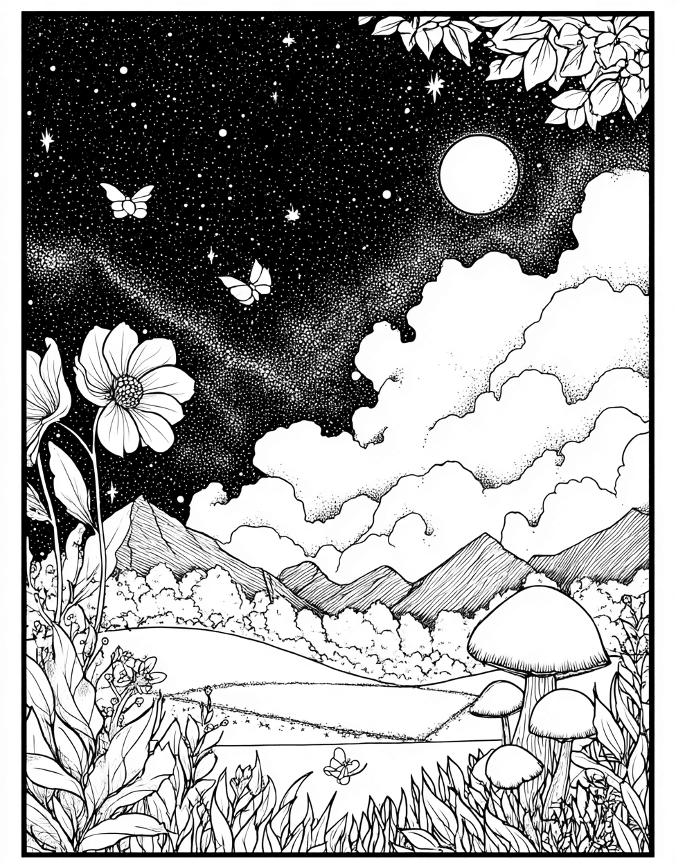 Free Printable Coloring Pages, Stress Relief Color Book, Adventure Colouring Pages for Teen, Coloring Printable Star Complications, Starry Nights Celestial Art Adventures main 8